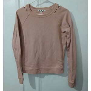 Amo womens small  factory distressed raglan sleeve sweatshirt dusty pink